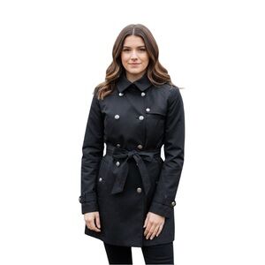 Gallery Black Belted Trench Coat Jacket – Women’s Medium